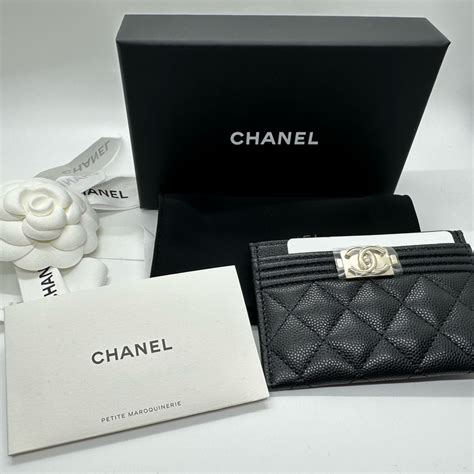 chanel boy card holder caviar|CHANEL Caviar Quilted Boy Card Holder On Chain Green.